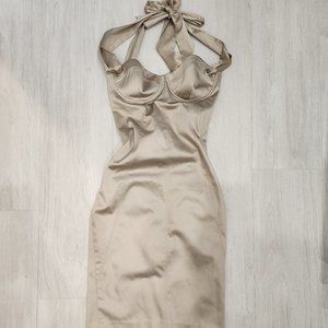 Champagne Marciano Y2K  Lace Up Halter Bustier Corset Dress Never Worn